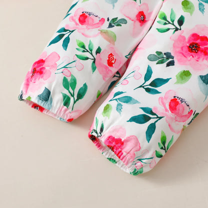 3PCS Baby Girl Clothes Set Long Sleeve Romper Top+Flowers Pant+Headband Spring&Autumn Lovely Outfit for Toddler Girl 0-18 Months.