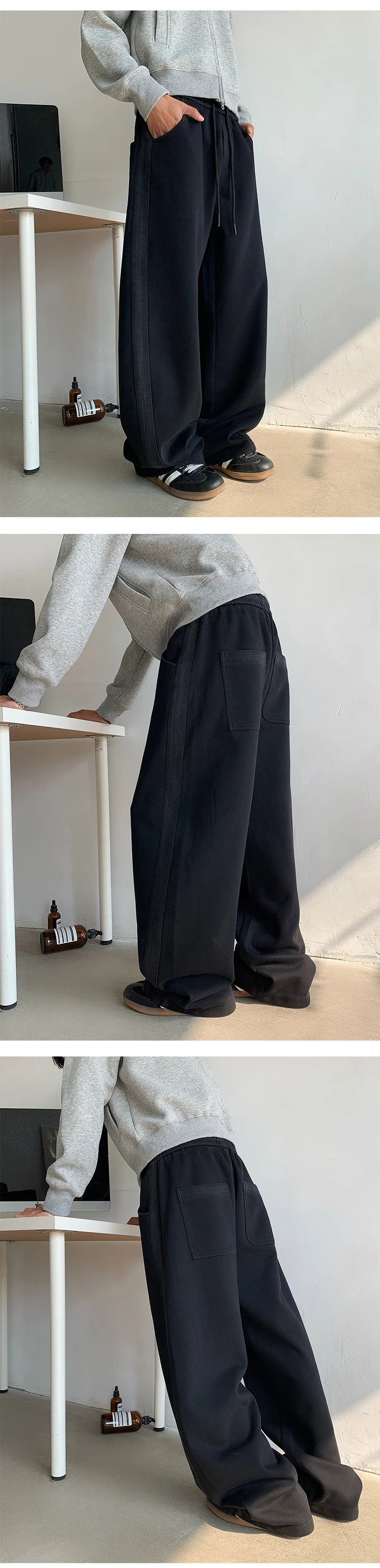New Men's Casual Pants Side Striped Wide Leg Outdoor sports pants Straight Sweatpants Neutral High-quality Long Baggy Trousers.