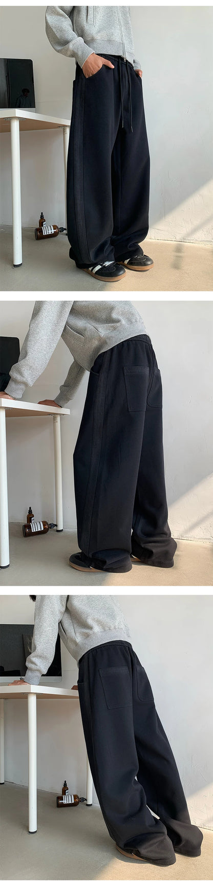 New Men's Casual Pants Side Striped Wide Leg Outdoor sports pants Straight Sweatpants Neutral High-quality Long Baggy Trousers.