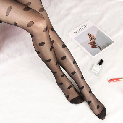 Sexy Women love Dot Embroidery Silk Stocking Thin Vintage Faux Tattoo Thigh Sheer Pantyhose Female Elastic Hosiery girls Tights.