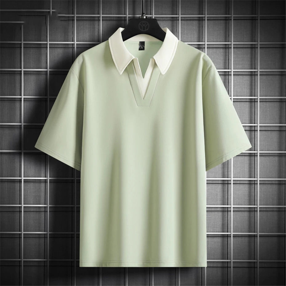 Summer V-neck T-shirt Men Plus Size 8XL Short Sleeve Tshirt Tops Tees Male Fashion Casual Shirts Big Size 8XL.