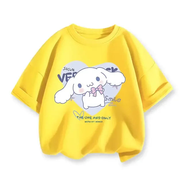 2024 New Summer COTTON T shirt Girls Boys Cinnamoroll T shirt Cartoon Print Kids T-Shirts Children Girls Tops Clothes