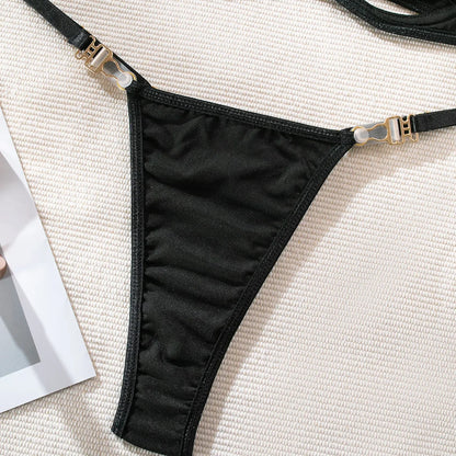 Cut Out Bra and Brief Velvet Erotic Set Women 2-Piece Halter Underwear Patchwork Thong Intimates Sexy Lingerie Pornos Suit Latex