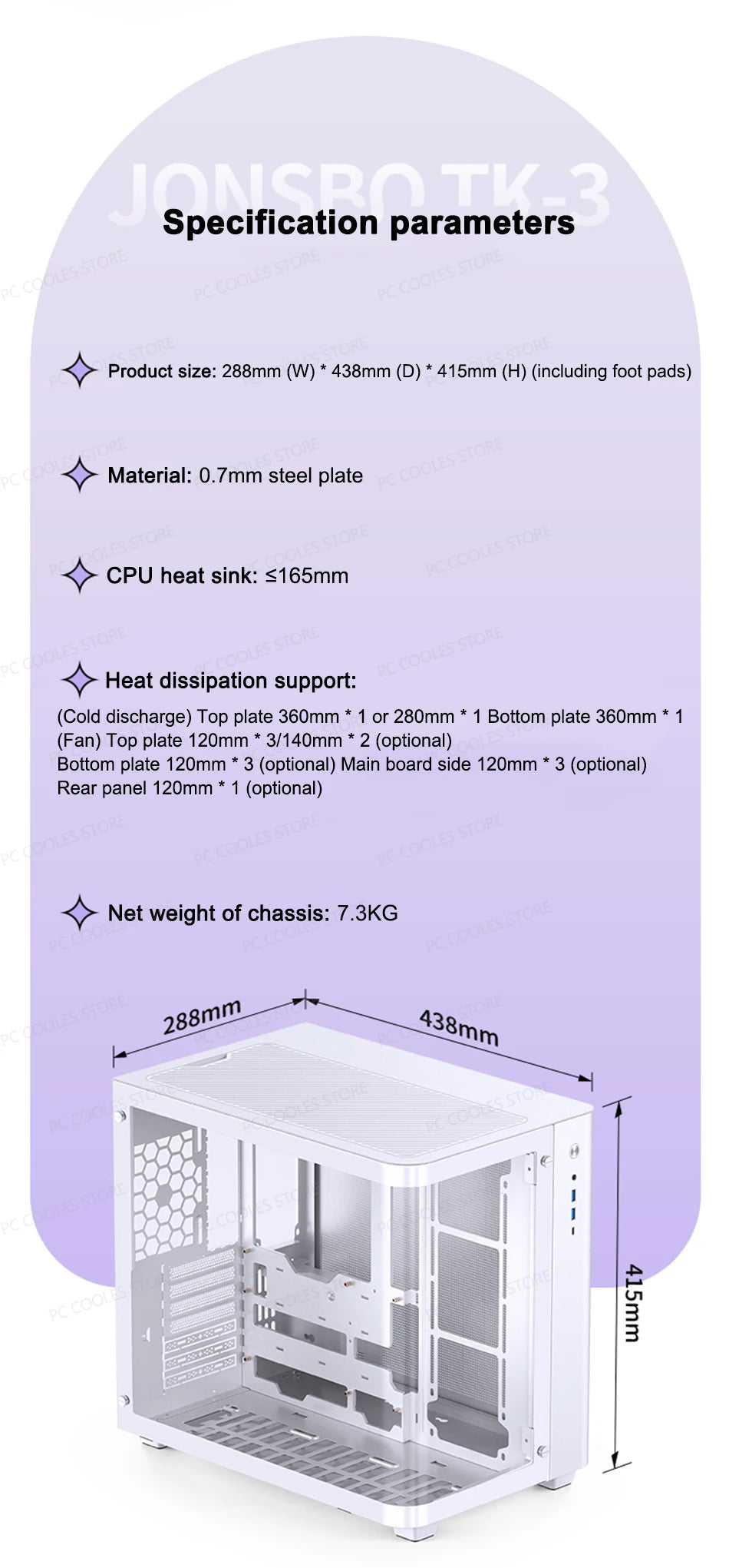 JONSBO TK-3 Desktop Chassis Curved Sea View Room Side Transparent ATX E-sports Case Double 360 Water Cooler Type-c Interface.