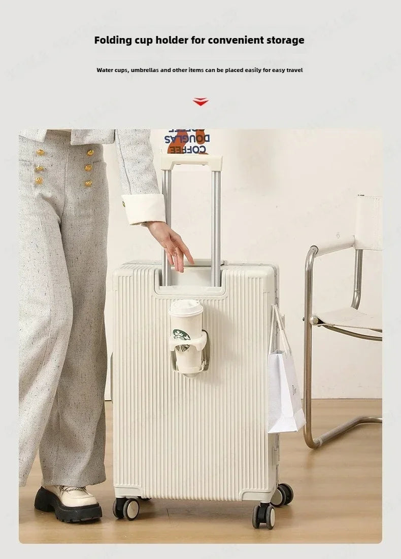 Vorne öffnender Rollgepäckkoffer mit großer Kapazität, Aluminiumrahmen, ABS + PC-Trolley, Koffer, USB-Lade-Boarding-Koffer