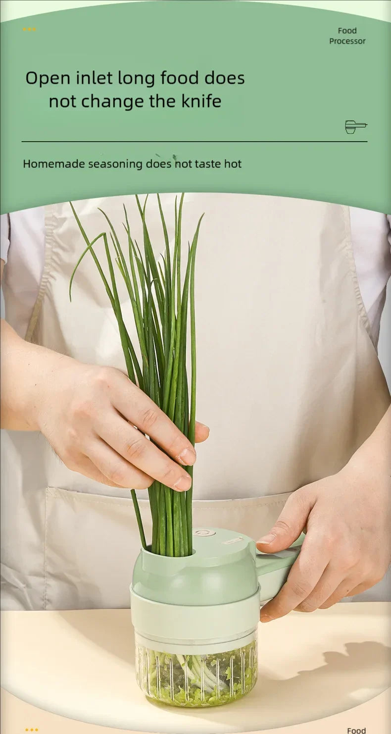 4In1 Electric Vegetable Cutter Set Handheld Wireless Electric Garlic Masher Food Chopper Meat Grinder Machine Food Peel Slice.