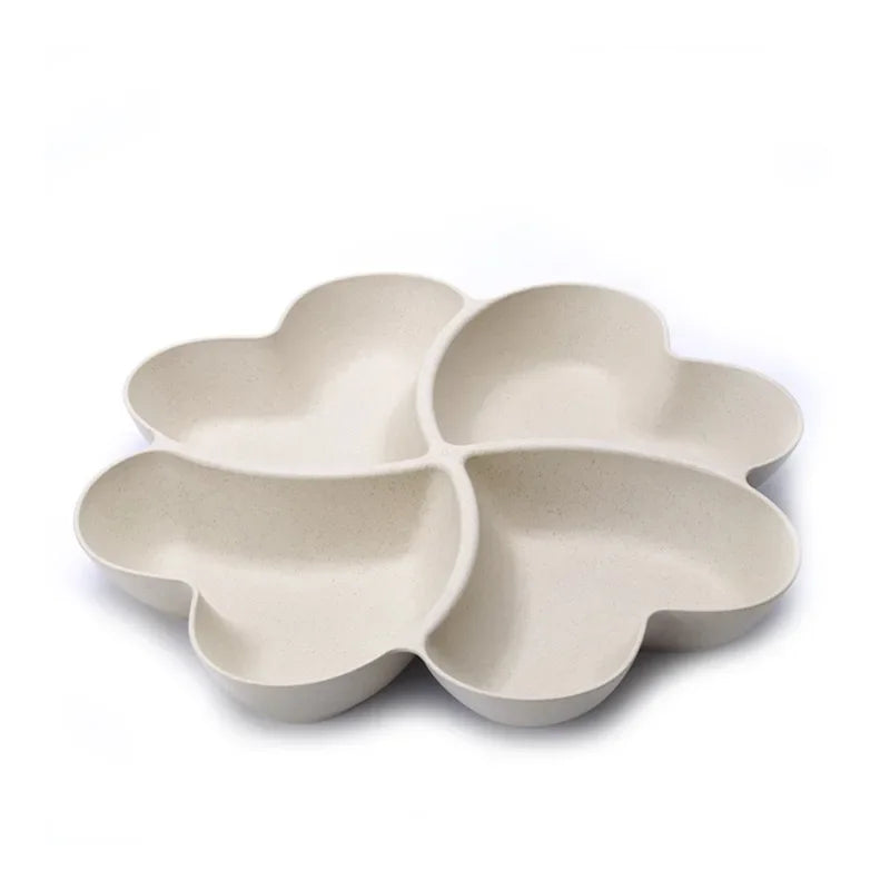 4-grid Fruit Plate Tray Heart Shaped Creative Plates Storage Box Dried Fruit Snack Plates Divided Candy Dessert Plate Container.
