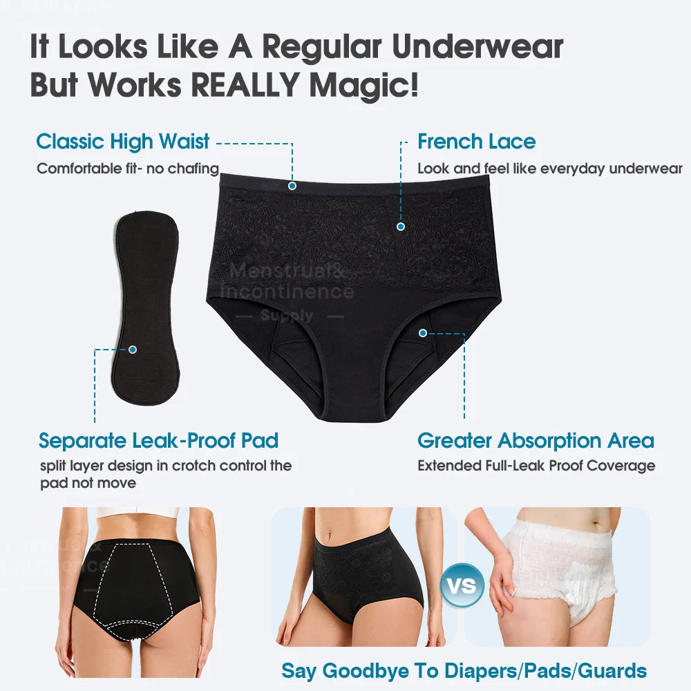 High Rise Women’s Incontinence Panties Multi-layer Leakproof Incontinence Underwear High Absorbency Reusable Eco-Frie.
