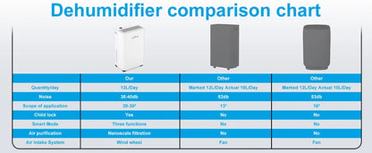 LOEFME 2L Dehumidifier Moisture Absorbers Home Air Dryer Electric Dehumidifier 12L/Day Dehumidification Timer 3 Modes W/ 3M Hose.