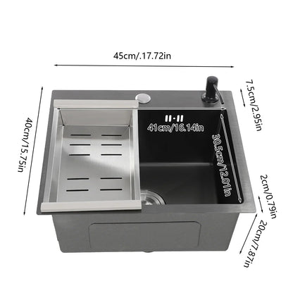 Küchenspüle aus Edelstahl 201 mit Wasserhahn, Seifenspender für Häuser, Restaurants, Wäschezimmer, Keller, 45 x 40 x 20 cm