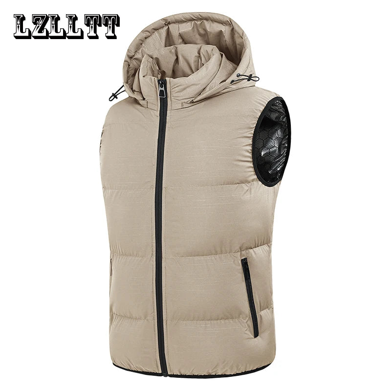 New Men Autumn Thicken Sleeveless Vests Jacket Coat Mens Winter Warm Detachable Hat Outwear Waistcoat Hooded Vest Jacket Male.