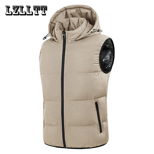 New Men Autumn Thicken Sleeveless Vests Jacket Coat Mens Winter Warm Detachable Hat Outwear Waistcoat Hooded Vest Jacket Male.