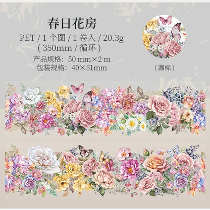 50mm*2m PET Natural Plant Flowers tape Sticker Decorative collage Adhesive Diy Scrapbooking hand made Masking tape