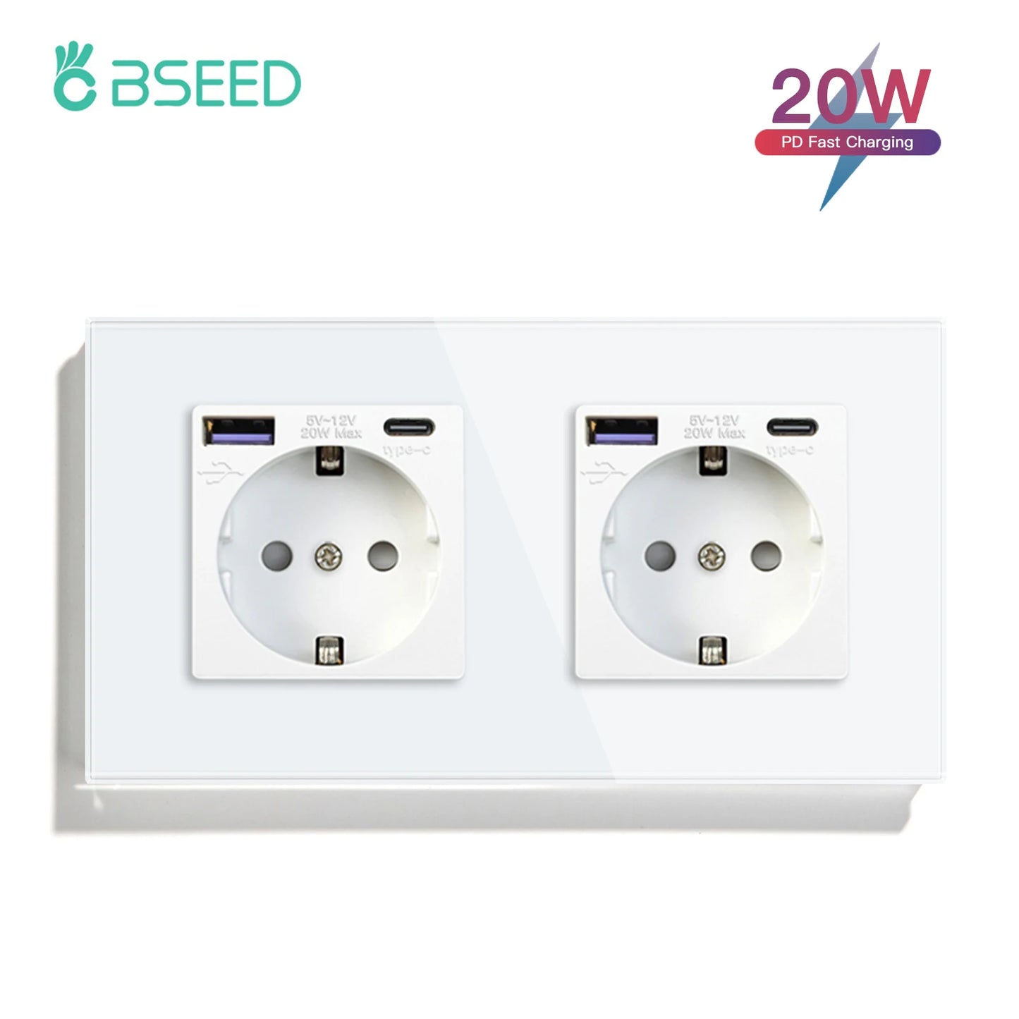 BSEED EU-Standard, einzelne Steckdose, Touch-Schalter, USB-Wandsteckdosen, Doppelsteckdosen, dreifache Steckdosen, vierfache Glassteckdosen