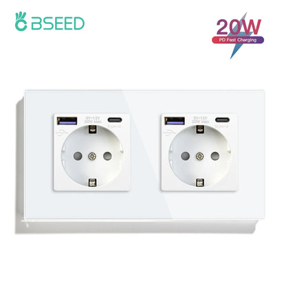 BSEED EU-Standard, einzelne Steckdose, Touch-Schalter, USB-Wandsteckdosen, Doppelsteckdosen, dreifache Steckdosen, vierfache Glassteckdosen