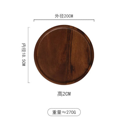 Solid Wood Circular Tray Japanese Style Western Household Tea Dessert Coffee Plate Cross-Border Design