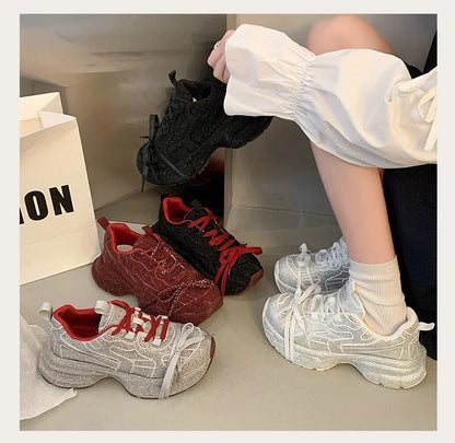 Top Quality Sneakers Women Skate Shoes Rhinestone Women Loafers Platform Fashion Shiny Women's Casual Shoes Crystal Sneaker