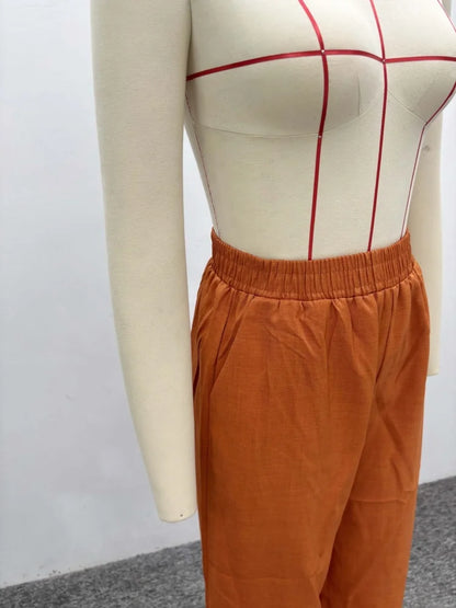 Wmstar Zwei Stück Set Frauen Großhandel Revers Lose Einreiher Hemd Hohe Taille Gerade Bein Hosen Lässig Eleganten Anzug