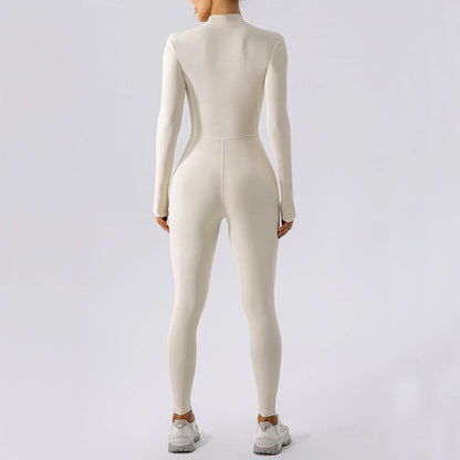 S-XL 2025 Nylon Zipper Long Sleeve Yoga Set Women One Piece Jumpsuit Fitness Gym Workout Pant Legging Running Romper Suit XP27.