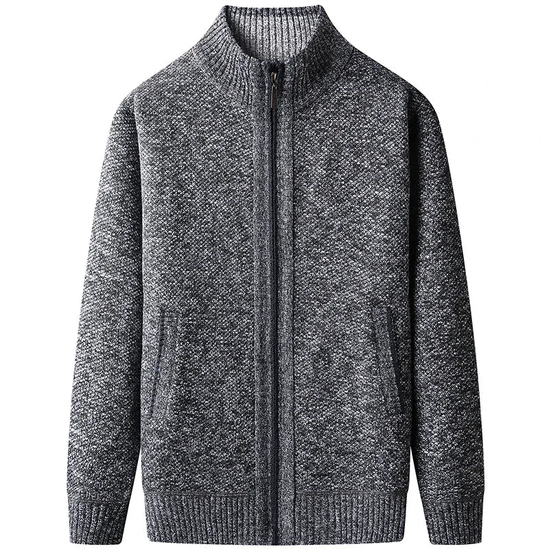 New Men's Casual High Collar Long Sleeve Knitted Top with Velvet Warmth for Autumn and Winter Fashion Multi Functional Jacket