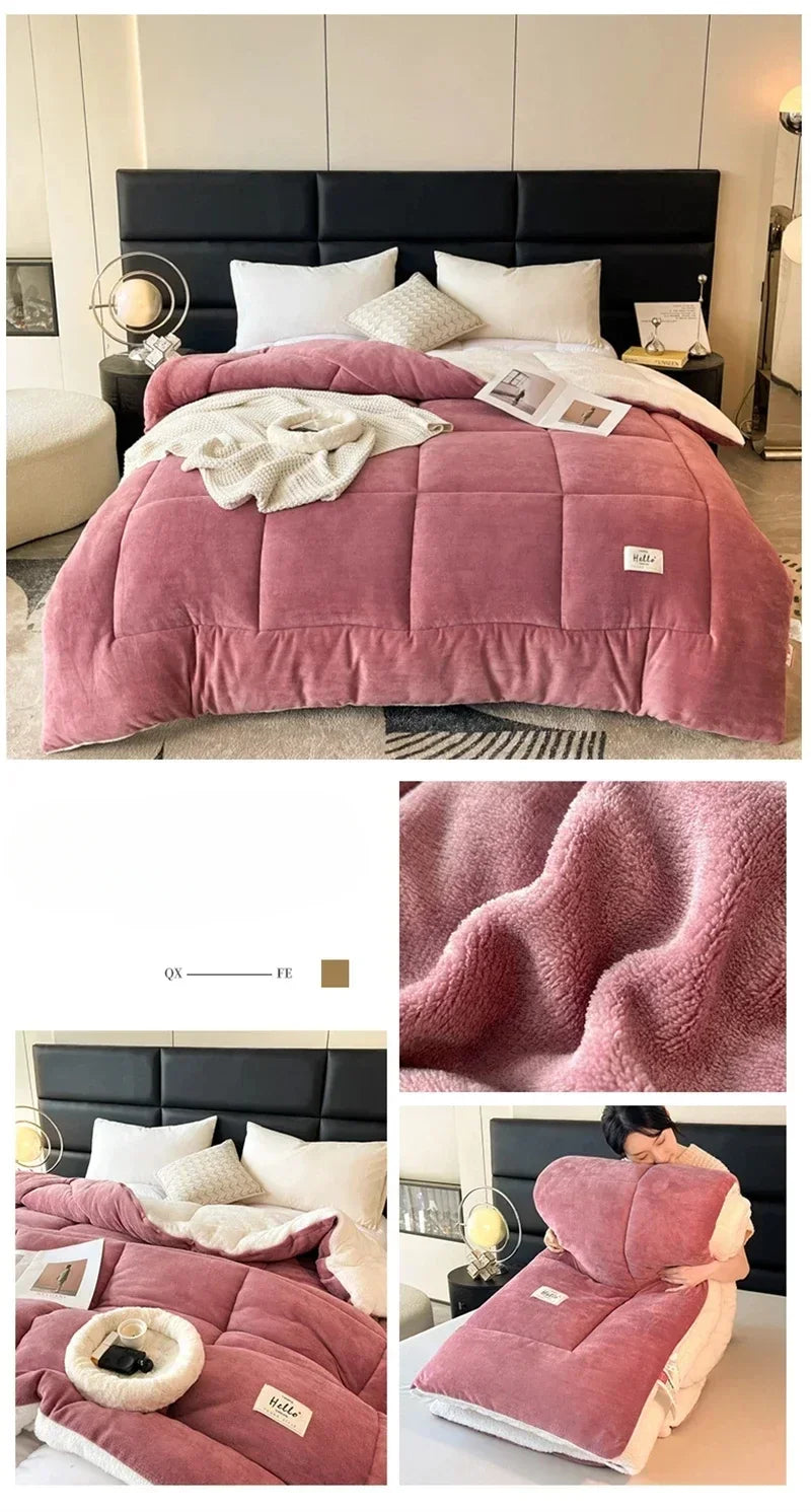 Winter Quilt Blanket Double Sided Velvet Lamb Cashmere Double Bed Quilts King Queen Full Size Bed Duvet Thicken Comforter Core