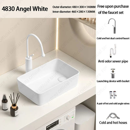 Rechteckiges silbergraues Porzellan-Keramikgefäßwaschbecken über der Theke, Toilette, Badezimmer-Schminktisch, Waschbecken, glasiertes weißes Waschbecken