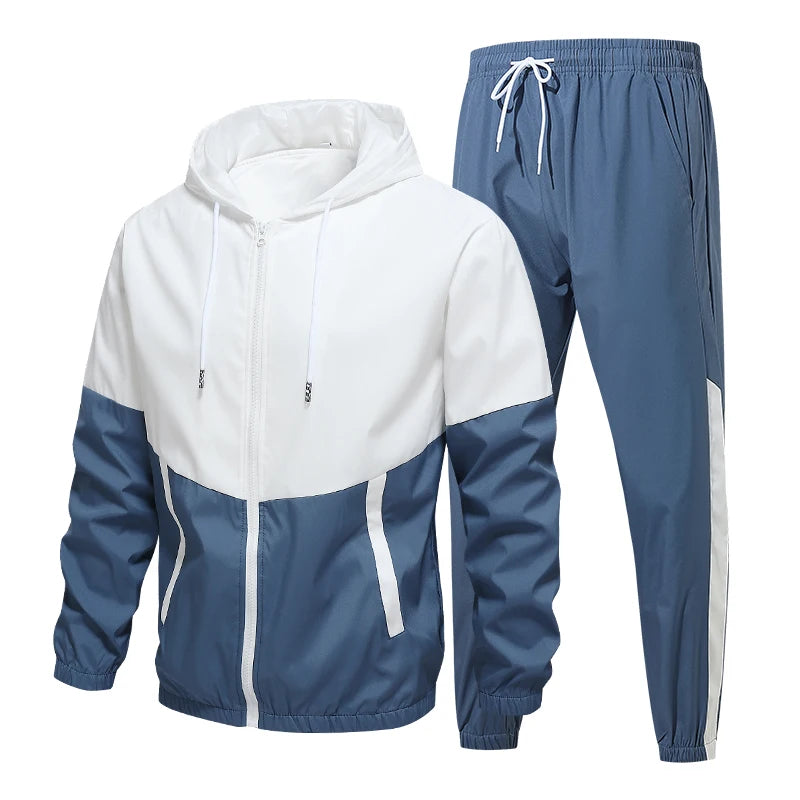 Spring and Autumn Men's Hooded Sports Leisure 2-piece Sets New Fashion Jacket and Pants Hip Hop Casual Running Sportswear Men.