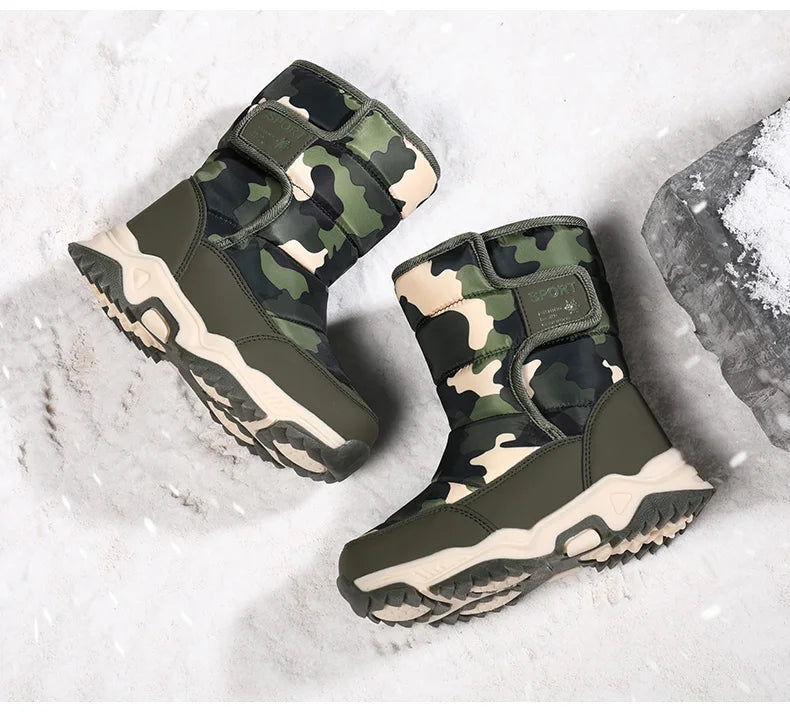2025 Winter Children Shoes Plush Waterproof Fabric Non-Slip Girl Shoes Rubber Sole Snow Boots Fashion Warm Outdoor Boots