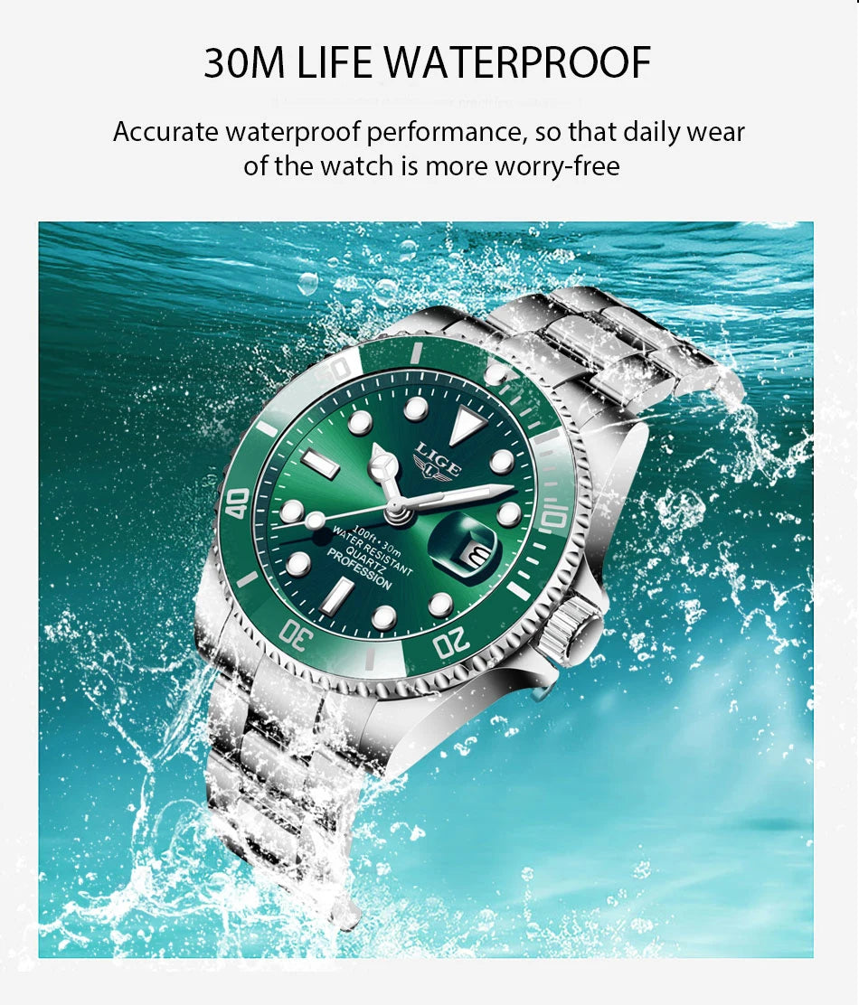LIGE Top Brand Luxury Fashion Diver Watch Men 30ATM Waterproof Date Clock Sport Watches Mens Quartz Wristwatch Relogio Masculino.