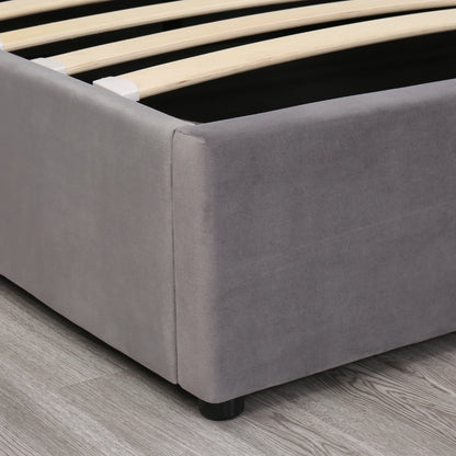 Fangange gepolstertes ohrenförmiges Bett, komplettes/Queensize-/King-/Doppelbett, hydraulisches Funktionsbett mit Lattenrost und Stauraum, Samt