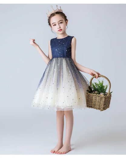 Elegantes Kleid für junge Mädchen Abendkleider Kinder Klavier Leistung lange Kleidung Galaxie Stern 4 bis 10 12 Jahre.