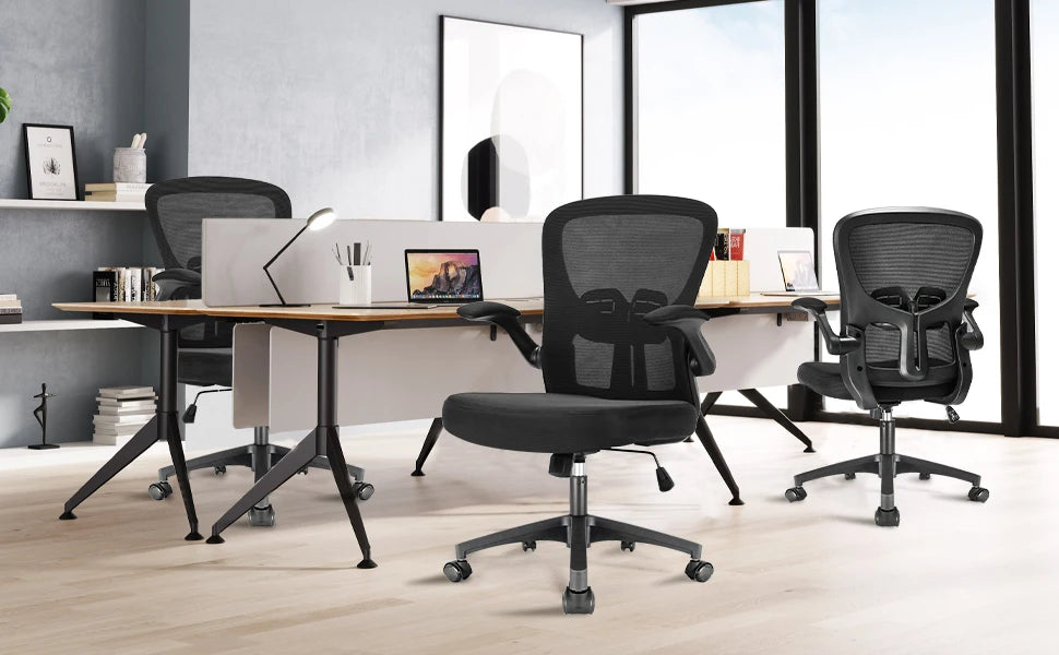 Durrafy Ergonomischer Bürostuhl, Schreibtischstuhl mit verstellbaren Armlehnen, Gaming-Stuhl, Netz-Bürostühle, Schwarz