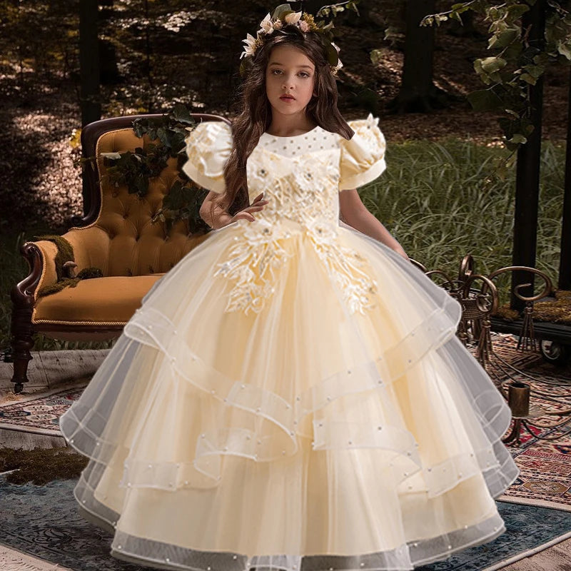 Neues Blumenmädchen-Hochzeitskleid Mädchen-Partykleider, elegantes Mädchen-Walking-Show-Abendkleid für 4–12 Jahre alte Kinderkleidung.