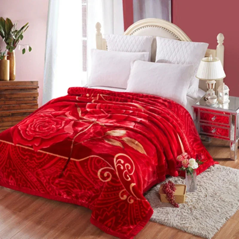 Blanket Double Thickened Raschel Winter Wedding Quilt Blanket Warm Coral Fleece Cashmere Blanket Double.