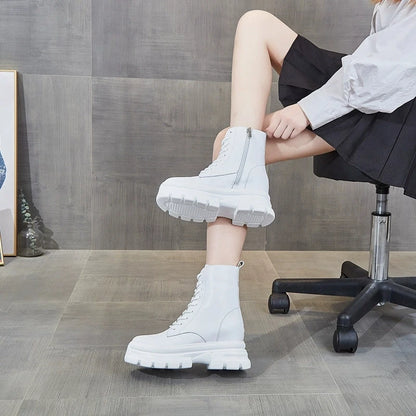 WOIZGIC Women Female Ladies Mother Genuine Leather Ankle Boots Shes Warm Autumn Winter Plush Zipper Motorcycle British Increase.