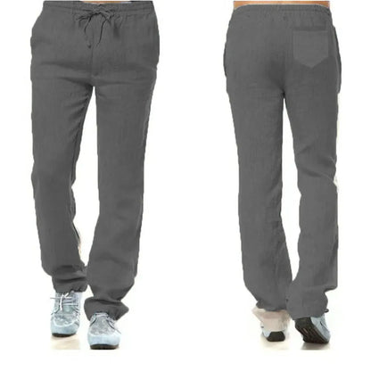 Men's Cotton Linen Pants Male Autumn New Breathable Solid Color Linen Trousers Fitness Streetwear Back With Pocket.