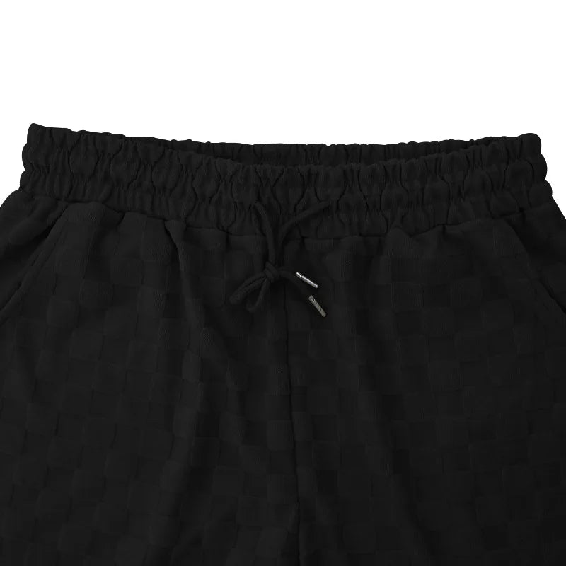 European and American Oversized Fashion Brand Men's Summer New Chessboard Plaid Loose Sports and Leisure Two-Piece Set