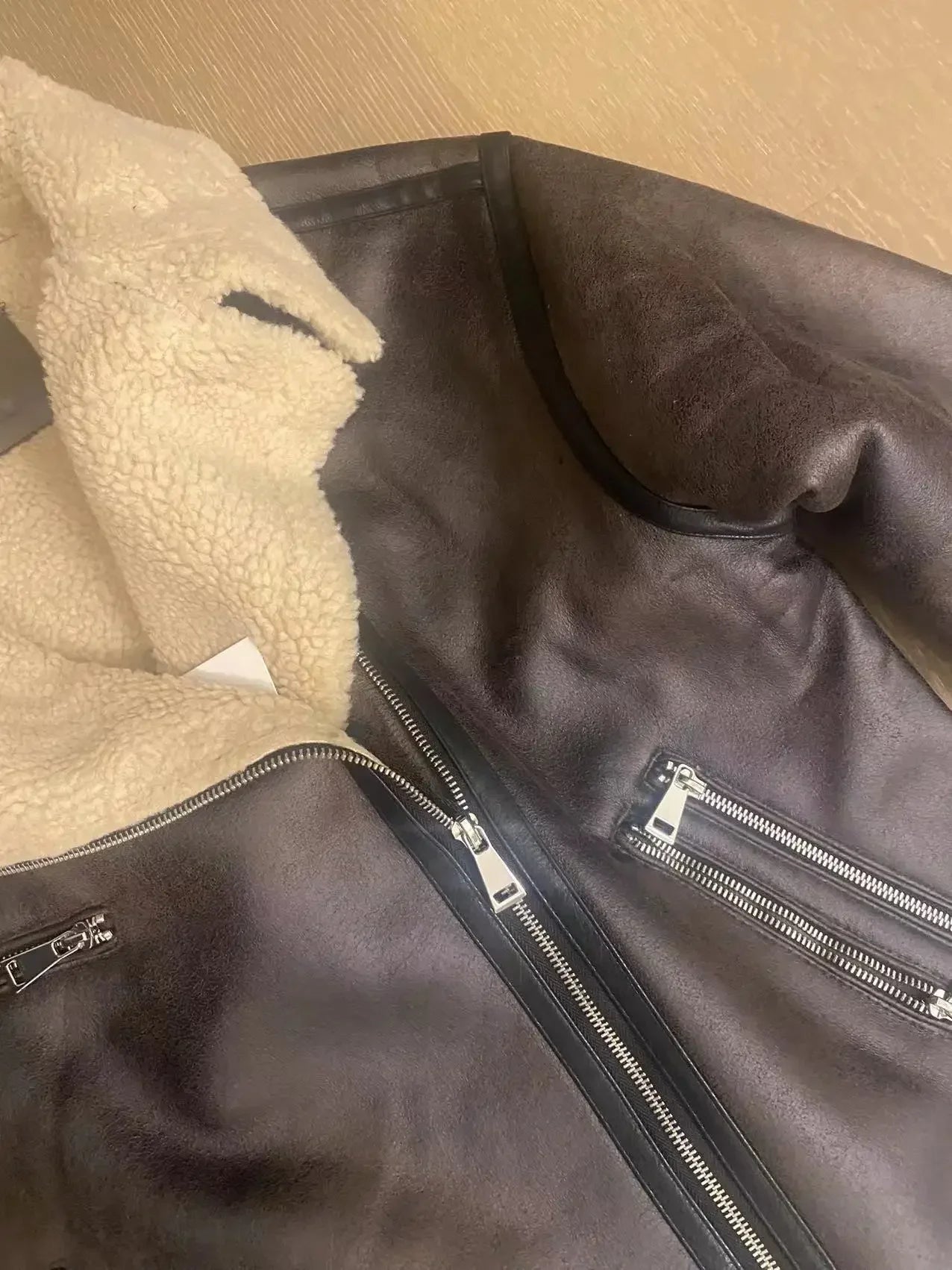 Frau dicke warme doppelseitige Faux Shear ling Jacke Herbst Winter neue Revers Langarm Gürtel Saum Reiß verschluss weibliche Oberbekleidung