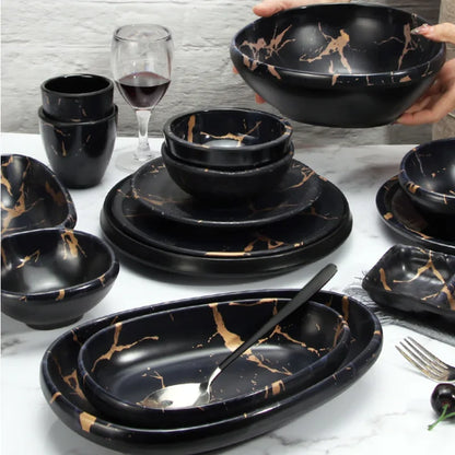 Marble Texture Imitation Melamine Plate BBQ Tableware Cake Fruits plates Snack Tray Outdoor Party Dishes Steak.