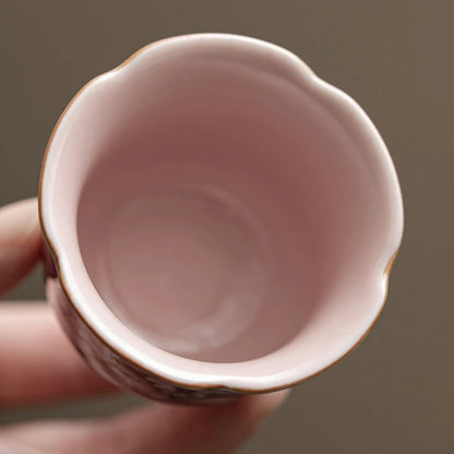 Chinese Ceramics Small Teacup Chinese Kung Fu Gongfu Teaware Porcelain Cup Handmade Peony Lily Single Master Tea Cup Drinkware.