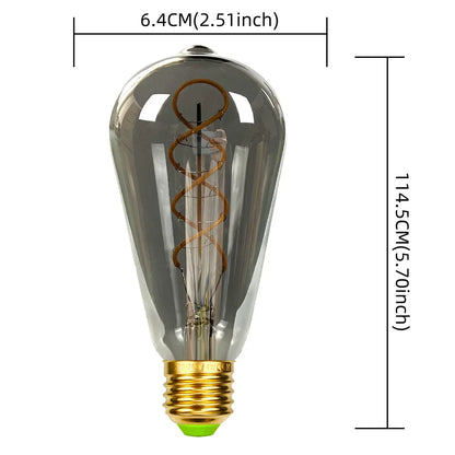 TIANFAN Led Bulbs Vintage Light Bulb ST64 G80 G95 Long Tube Edison Bulb 4W Dimmable 220/240V E27 Smoke Glass 2700K Warm White