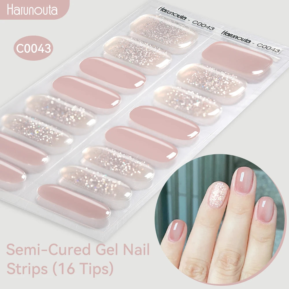 Harunouta Gradient Semi Cured Gel Nail Sticker Long-Lasting UV Nail Sticker UV/LED Extension Gel Nail Foil Gel Polish Full Cover