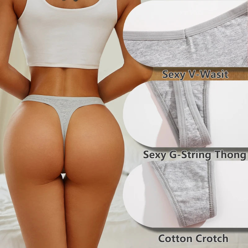 4PCS/Set Women Cotton Panties Seamless Low Rise Thongs V-Waist Solid Color Breathable Underwear Female Soft Lingerie Intimates.