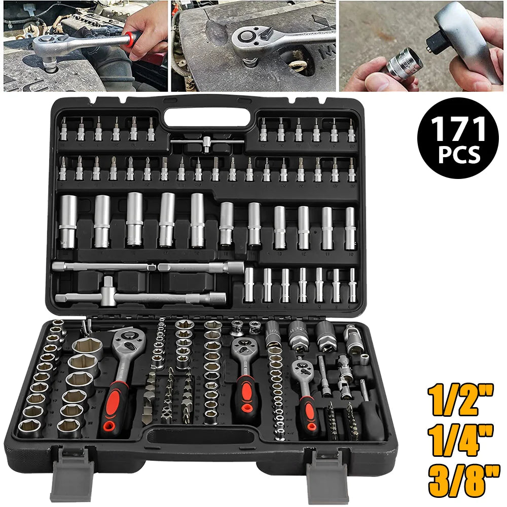 171 stücke Steckschlüssel Set Auto Reparatur Werkzeug Ratsche Schraubenschlüssel 1/4 3/8 1/2 Ratsche Schraubendreher-bits Hand Werkzeug