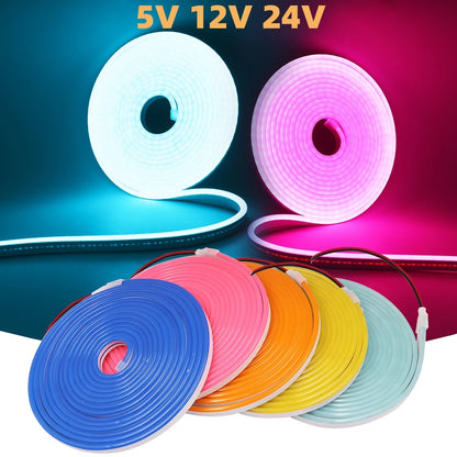 5V 12V 24V Neon LED Strip With 2Pin Wire 120LEDs/M IP67 Silicon Tube Bar Lamp Soft Flexible DIY Light Sign Rope 3000K-6500K.