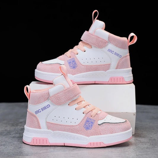 Luxury Design Girls Shoes Autumn Children Sneaker Autumn PU Leather High Top Shoes for Kids Sports Tennis Fashion Girl Sneaker.