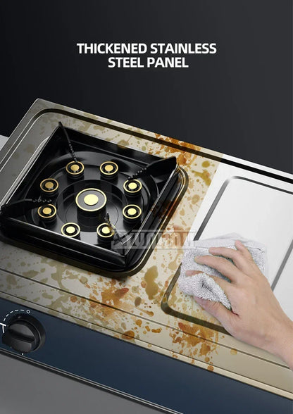 Desktop Stainless Steel Double Stove Household Bench Top Strong Fire Liquefied Natural Gas Stove.