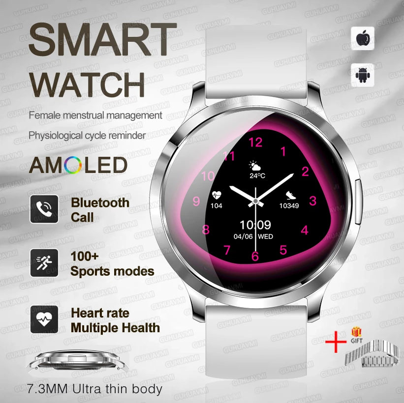 New Women Smart Watch 1.32"Ultra-thin AMOLED HD Screen Sport Fitness Bracelet Custom Watch Face Bluetooth Call Luxury Smartwatch