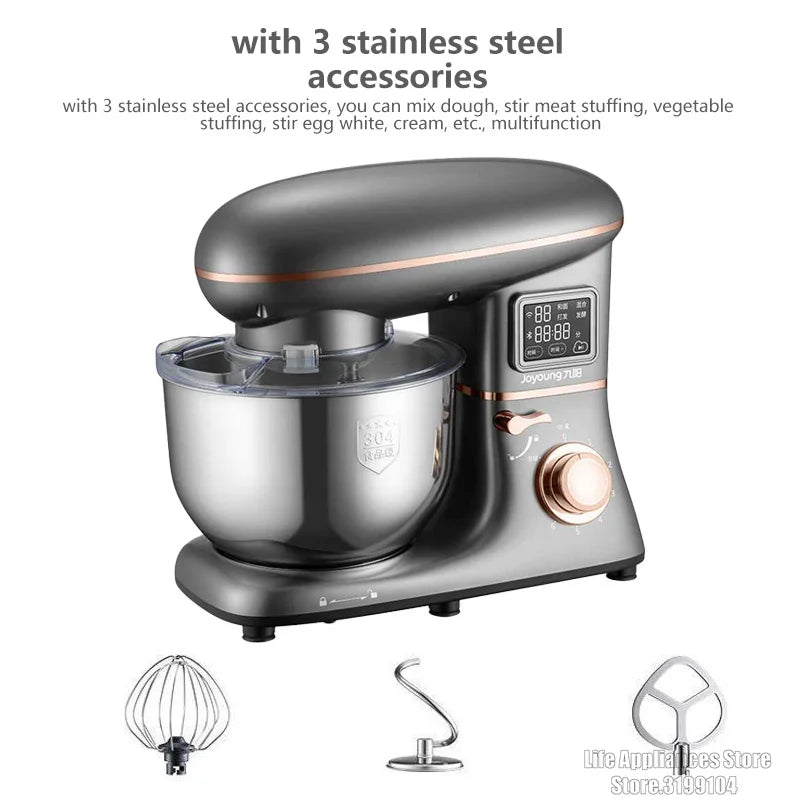 Joyoung 5L Stand Dough Mixer For Kitchen Cream Whisk Cake Dough Blender With Stainless Steel Bowl 6 Gears Chef Machine.