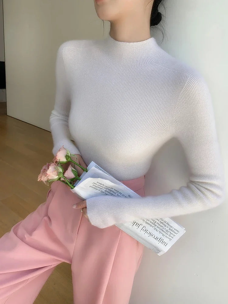 Women Fashion Tops Autumn Winter 2025 Turtleneck Sweater Women Knitted Pullovers Korean Style Simple Base Layer Knitted Sweater